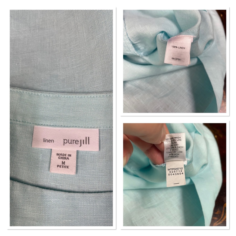 Pure Jill J Jill Petite Blue Linen Sleeveless Tunic Top Pockets Oversized PM - Picture 5 of 11